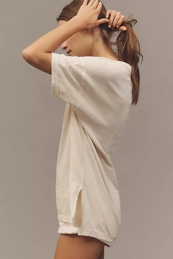 Anthropologie The Jordyn Cotton-Slub Crew-Neck Oversized Tee By Pilcro Pearl