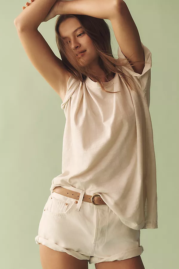 anthropologie The Jordyn Cotton-Slub Crew-Neck Oversized Tee by Pilcro Pearl