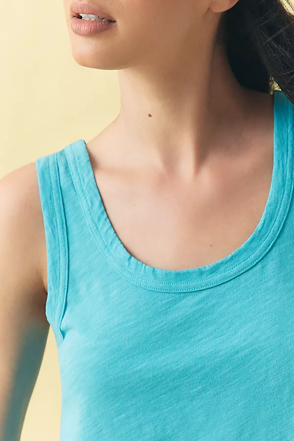 Anthropologie The Kacey Cotton-Slub Scoop-Neck Crop Tank Top By Pilcro Tropical Water