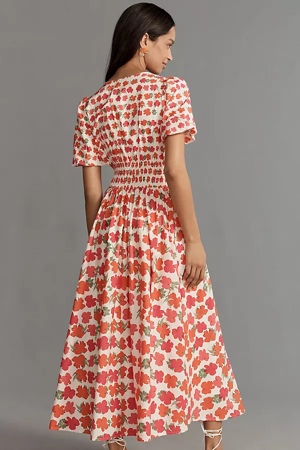 Anthropologie The Katerina Button-Front Dress Coral