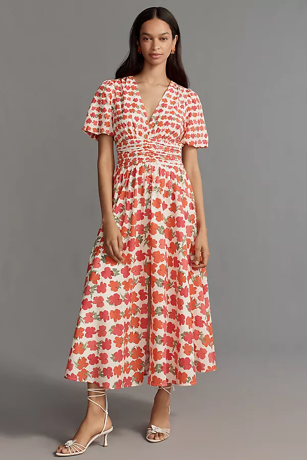 Anthropologie The Katerina Button-Front Dress Coral