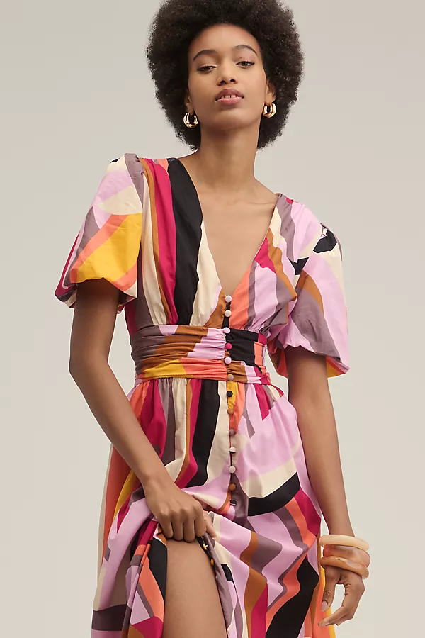 Anthropologie The Katerina Button-Front Dress Lilac