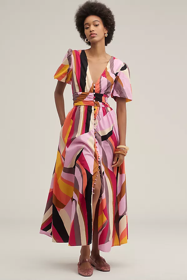 anthropologie The Katerina Button-Front Dress Lilac