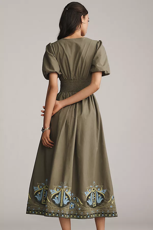 Anthropologie The Katerina Embellished Button-Front Dress Olivine