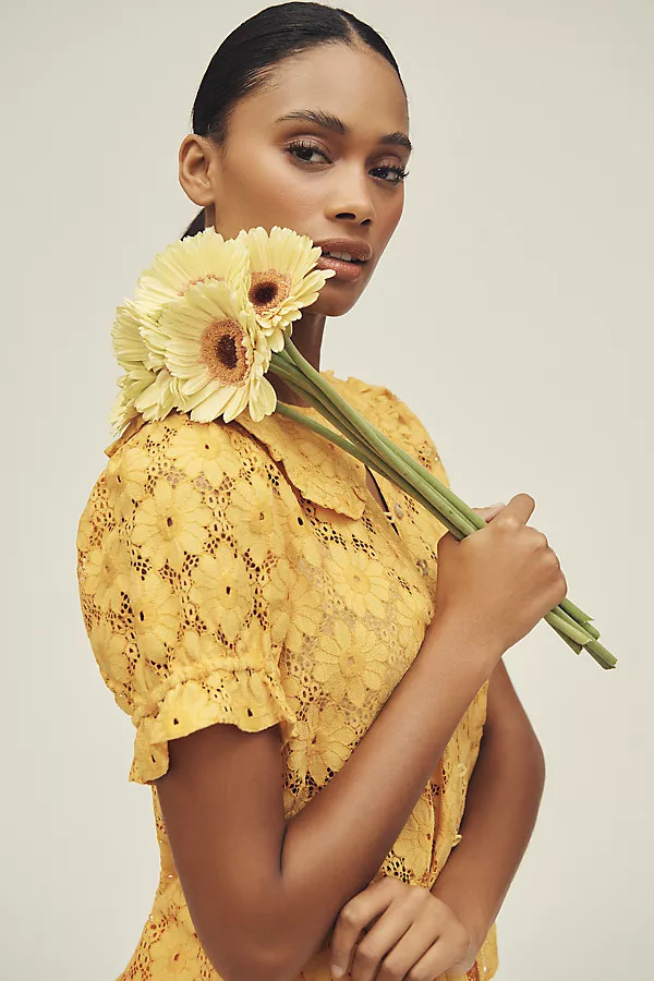 Anthropologie The Keira Lace Blouse By Pilcro Dried Citrus