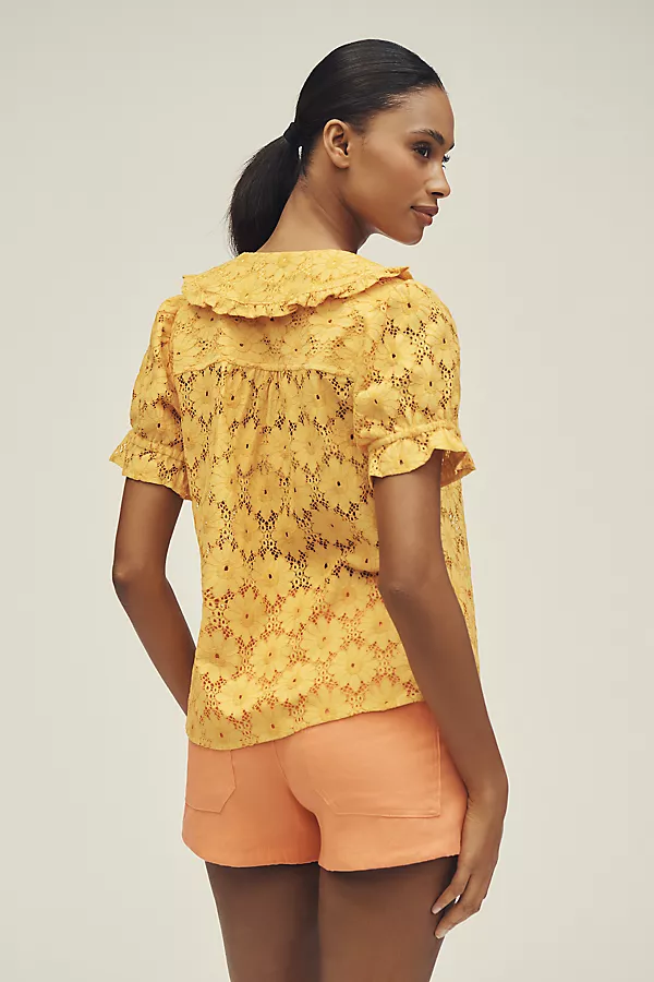 Anthropologie The Keira Lace Blouse By Pilcro Dried Citrus