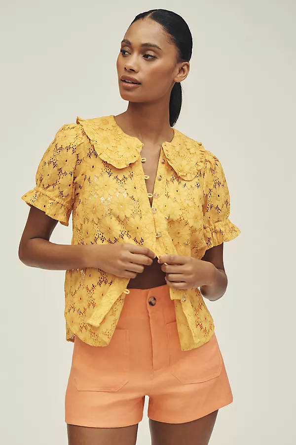 anthropologie The Keira Lace Blouse by Pilcro Dried Citrus