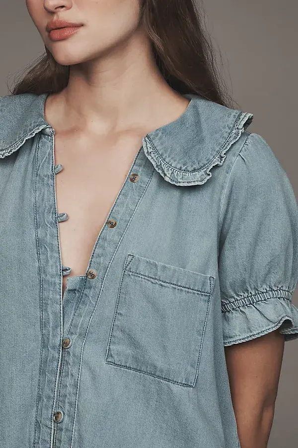 Anthropologie The Keira Mini Dress By Pilcro Light Indigo Wash