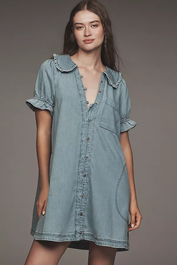 anthropologie The Keira Mini Dress by Pilcro Light Indigo Wash anthropologie The Keira Mini Dress by Pilcro Light Indigo Wash
