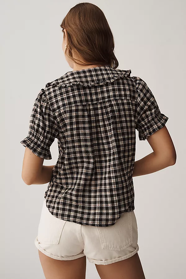 Anthropologie The Keira Plaid Blouse By Pilcro Black Pattern