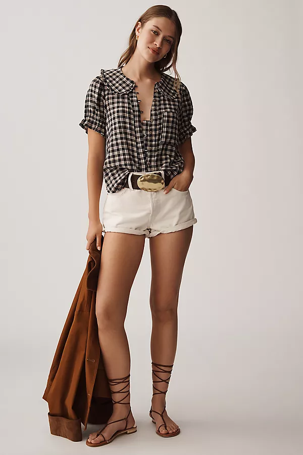 Anthropologie The Keira Plaid Blouse By Pilcro Black Pattern