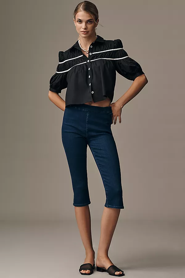 Anthropologie The Leandra Shirred Yoke Blouse By Maeve Black/White