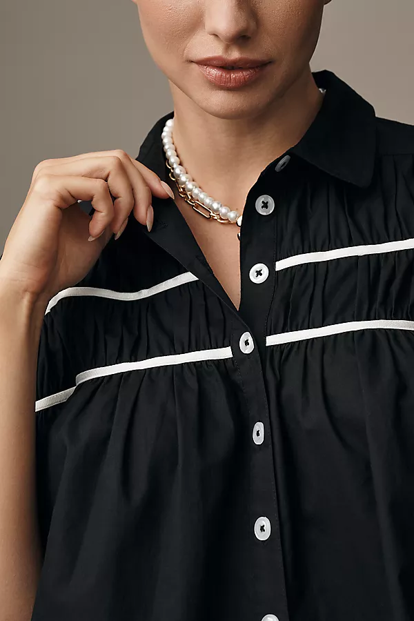 Anthropologie The Leandra Shirred Yoke Blouse By Maeve Black/White