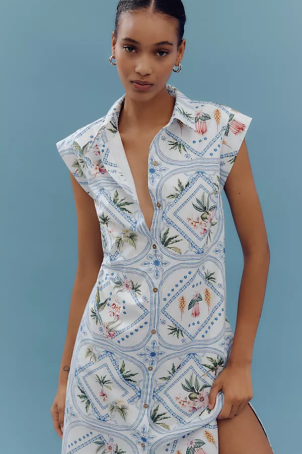 anthropologie The Lillian Button-Front Midi Dress by Maeve Light Blue