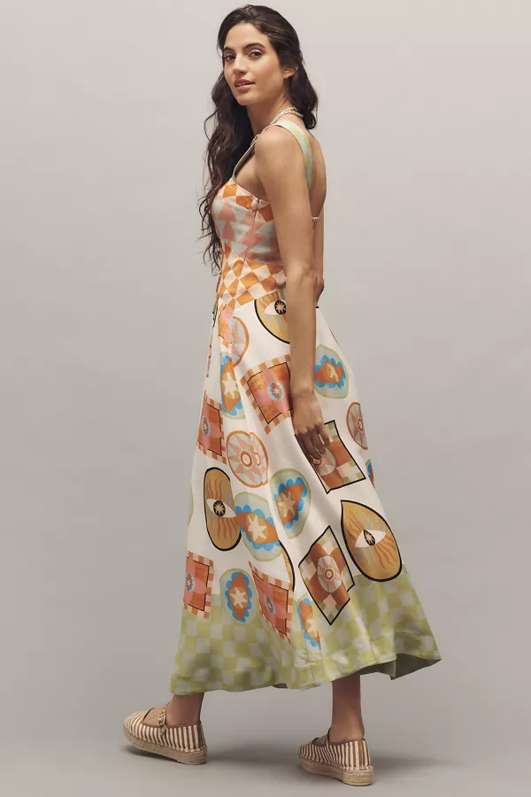 Anthropologie The Meredith Walker Jocelyn Sleeveless Slip Midi Dress By Maeve Peach Pattern