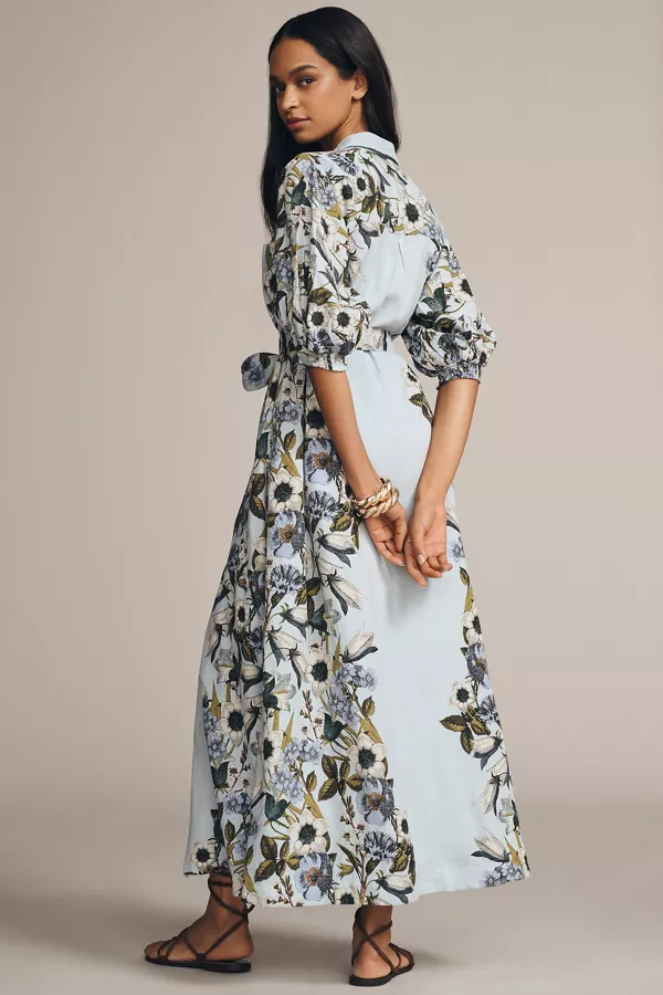 Anthropologie The Mona Linen Shirt Dress By Maeve Blue Floral