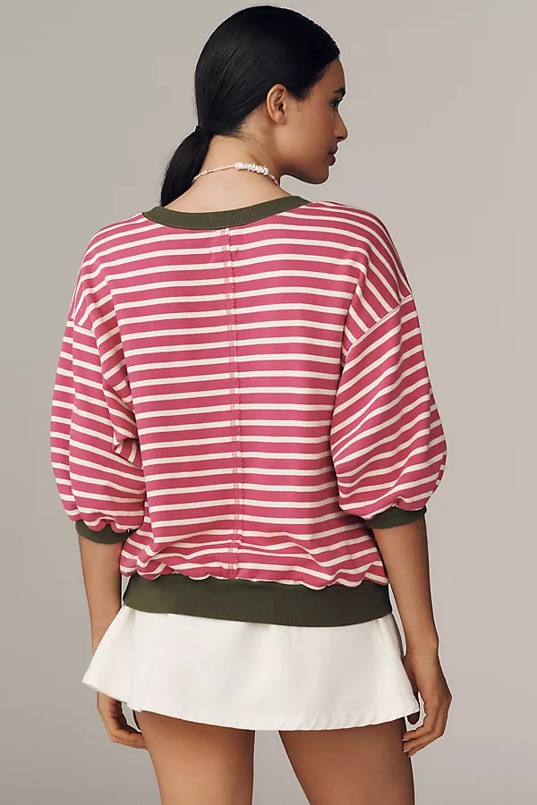 Anthropologie The Niki Bubble Sweatshirt By Pilcro Ultra Pink/White Stripe
