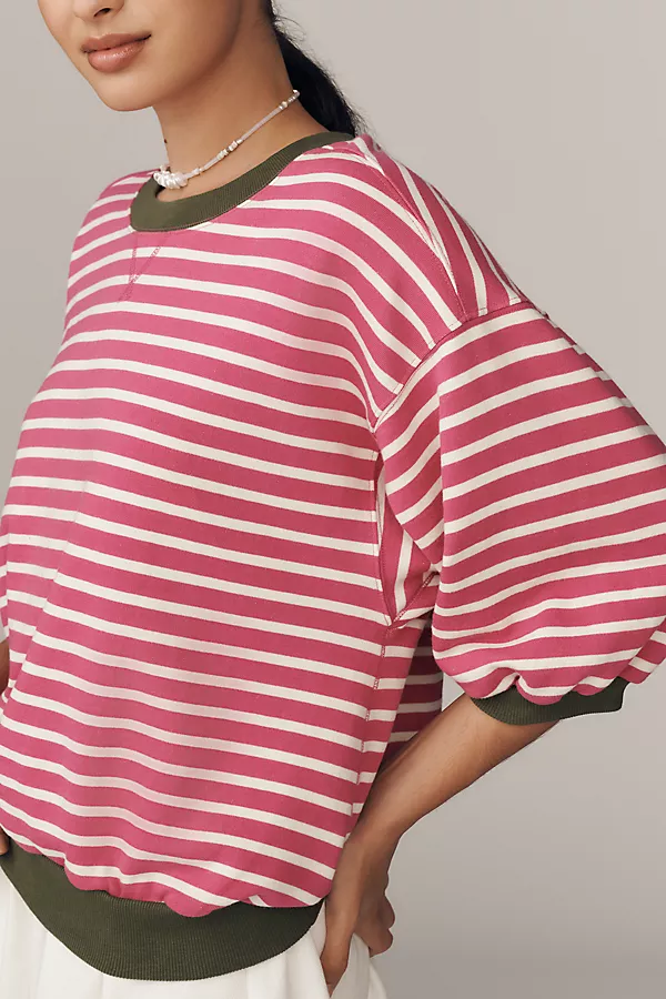 Anthropologie The Niki Bubble Sweatshirt By Pilcro Ultra Pink/White Stripe