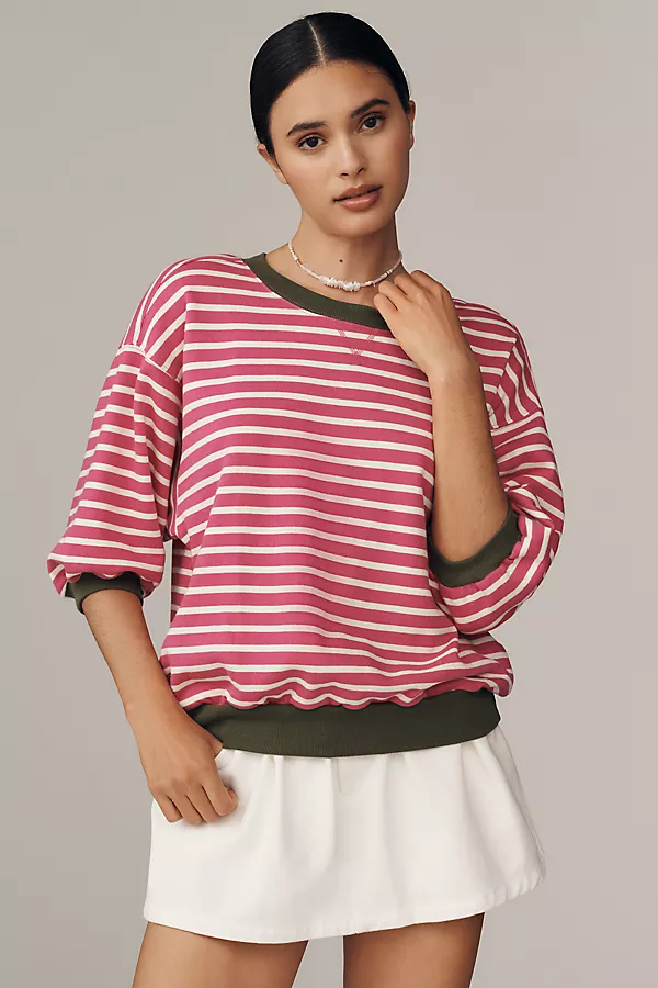 anthropologie The Niki Bubble Sweatshirt by Pilcro Ultra Pink/White Stripe