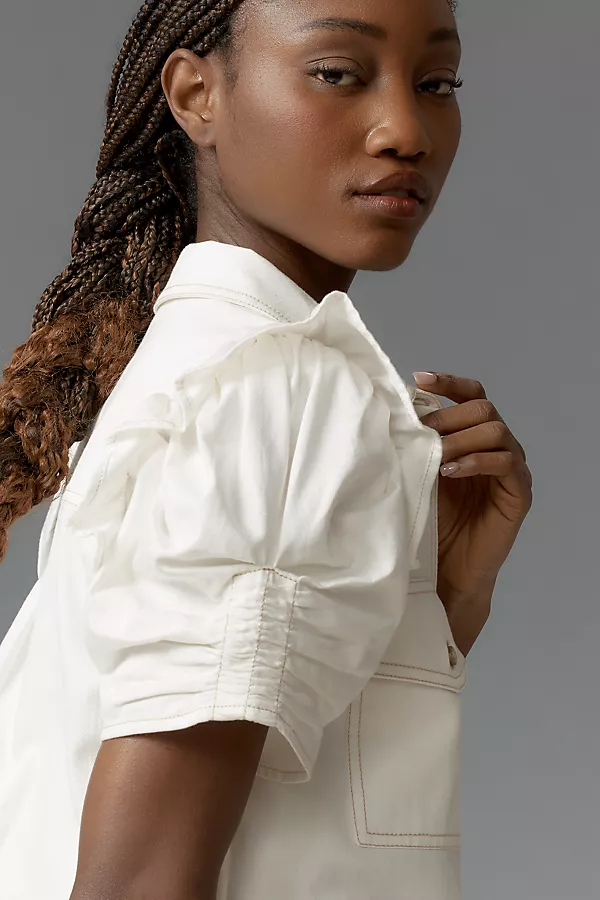 Anthropologie The Ozzi Ruffle-Sleeve Buttondown Shirt By Pilcro Ivory