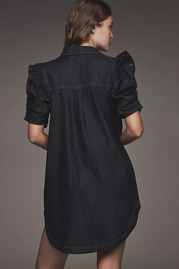 Anthropologie The Ozzi Ruffle-Sleeve Shirtdress By Pilcro Blue