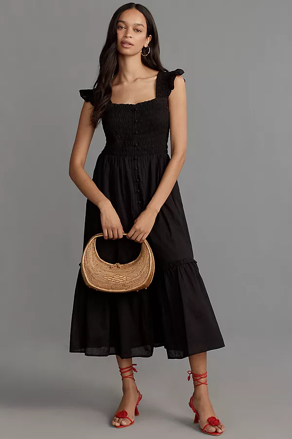 Anthropologie The Peregrine Midi Dress: Square-Neck Edition Black