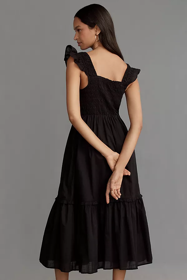 Anthropologie The Peregrine Midi Dress: Square-Neck Edition Black