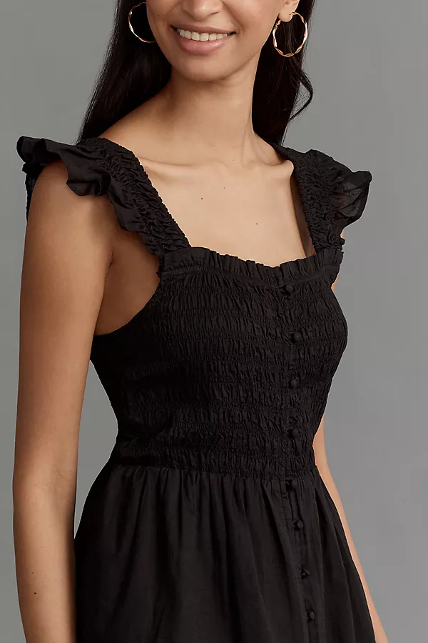 Anthropologie The Peregrine Midi Dress: Square-Neck Edition Black