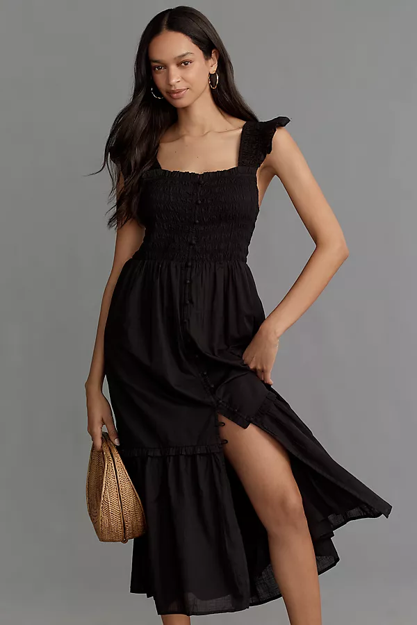 anthropologie The Peregrine Midi Dress: Square-Neck Edition Black anthropologie The Peregrine Midi Dress: Square-Neck Edition Black