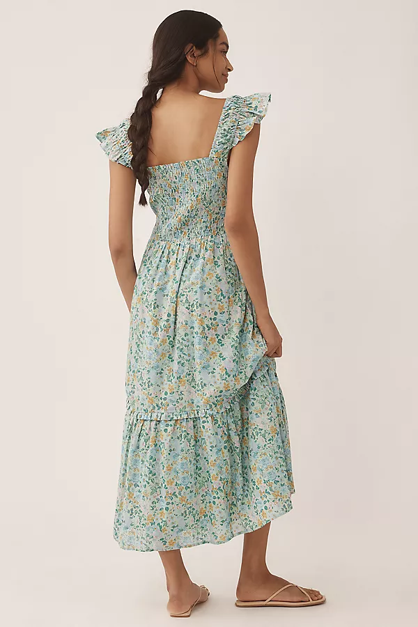 Anthropologie The Peregrine Midi Dress: Square-Neck Edition Blue Floral
