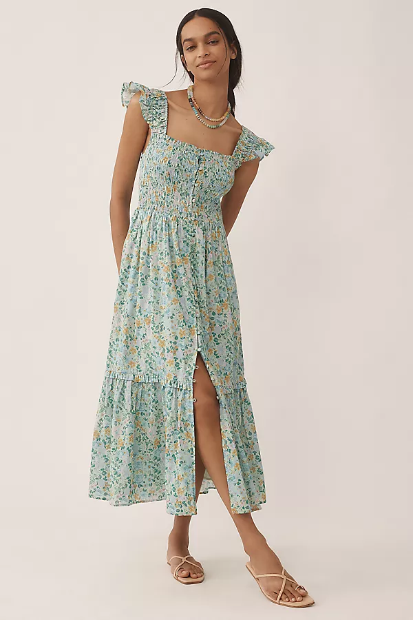 anthropologie The Peregrine Midi Dress: Square-Neck Edition Blue Floral anthropologie The Peregrine Midi Dress: Square-Neck Edition Blue Floral