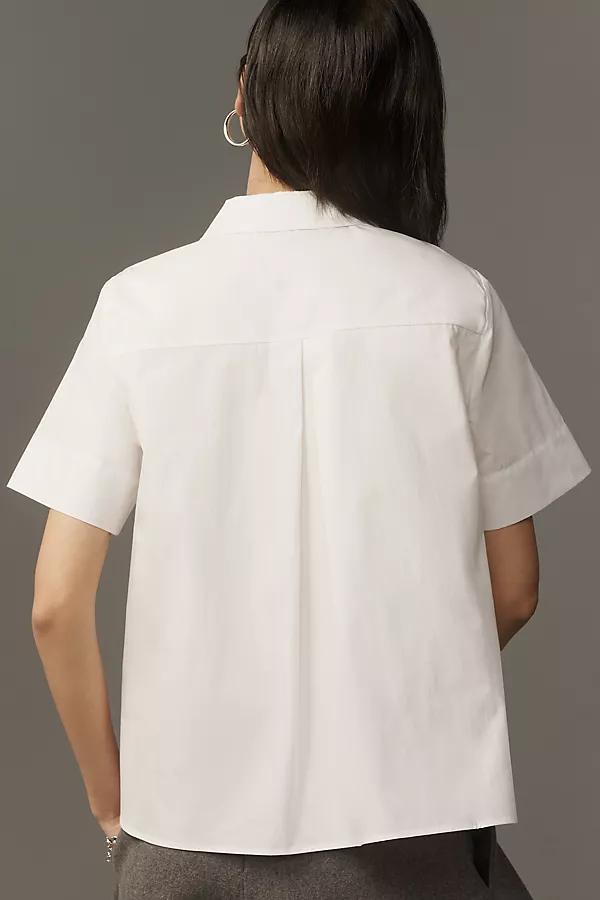 Anthropologie The Pollie Short-Sleeve Swing Blouse White