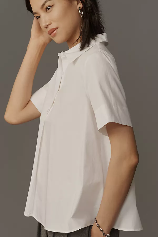 Anthropologie The Pollie Short-Sleeve Swing Blouse White