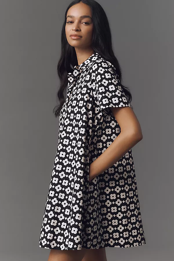 Anthropologie The Pollie Short-Sleeve Swing Tunic Mini Dress Black & White