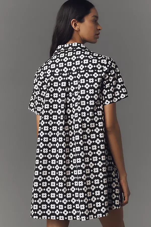 Anthropologie The Pollie Short-Sleeve Swing Tunic Mini Dress Black & White