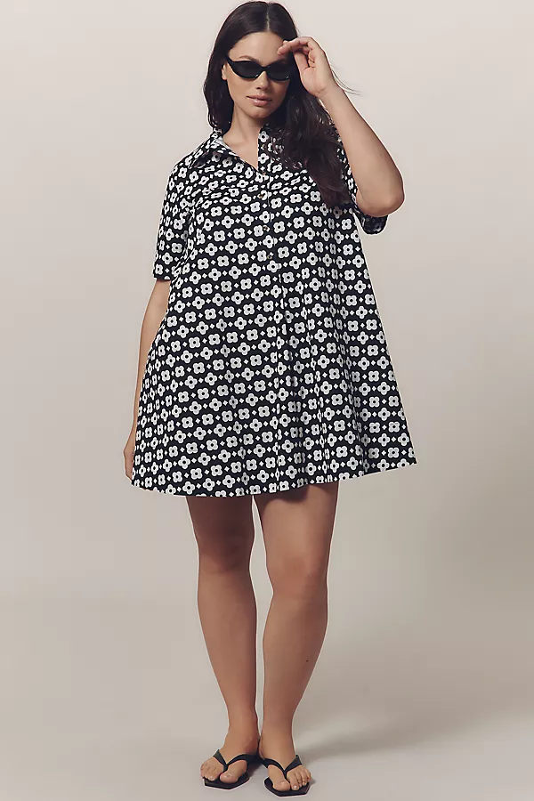 Anthropologie The Pollie Short-Sleeve Swing Tunic Mini Dress Black & White