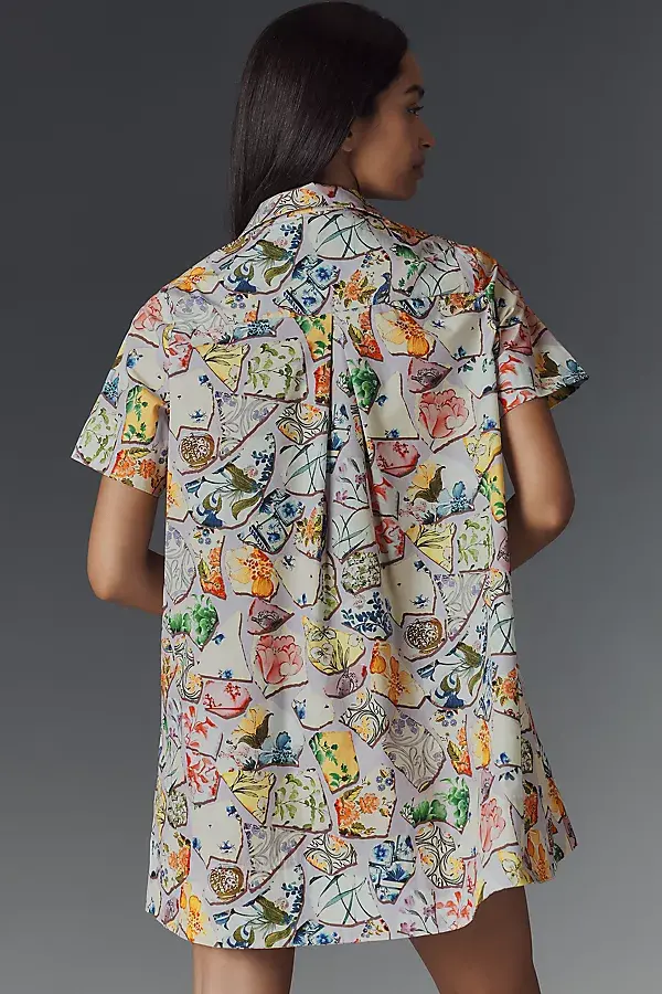 Anthropologie The Pollie Short-Sleeve Swing Tunic Mini Dress Lilac