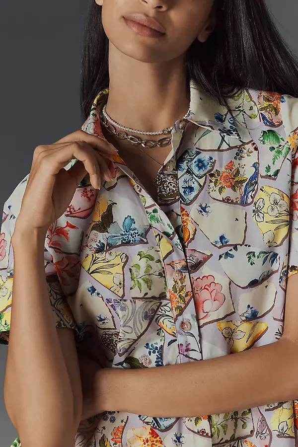 Anthropologie The Pollie Short-Sleeve Swing Tunic Mini Dress Lilac