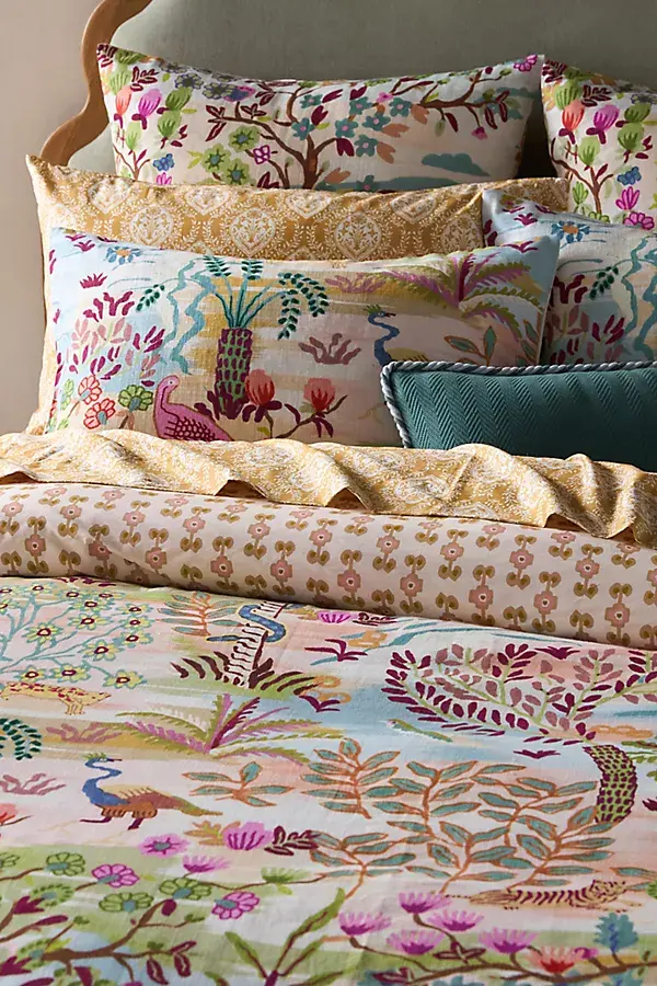 Anthropologie The Printed Cotton-Slub Duvet Collection Tales