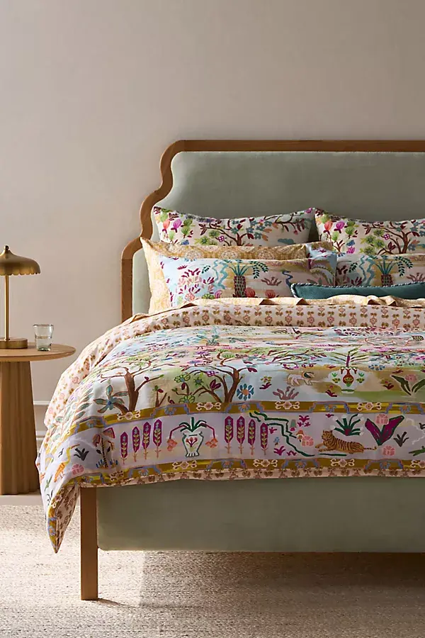 anthropologie The Printed Cotton-Slub Duvet Collection Tales