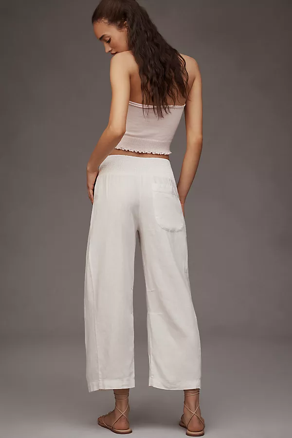 Anthropologie The Reese Linen Blend Pull-On Barrel Pants By Pilcro Vanilla