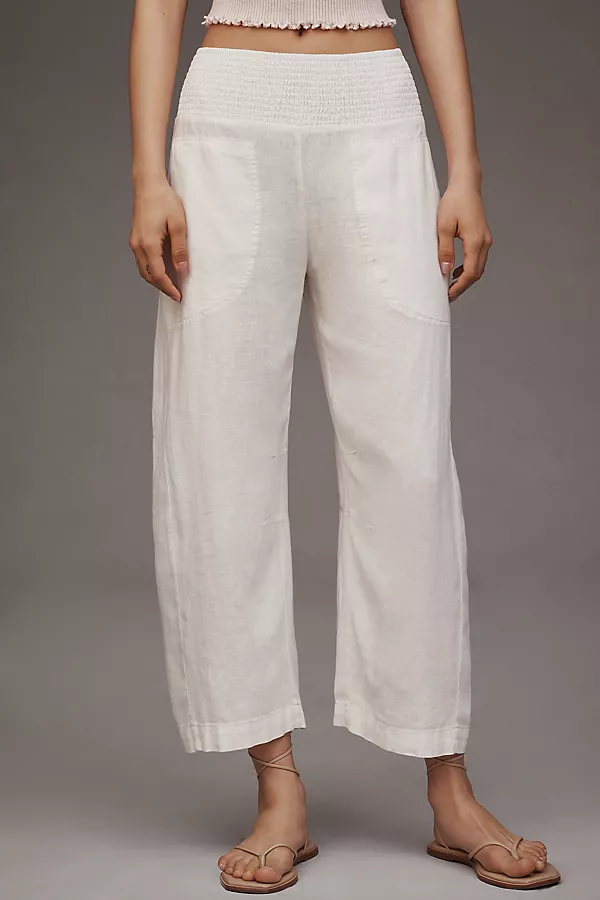 Anthropologie The Reese Linen Blend Pull-On Barrel Pants By Pilcro Vanilla