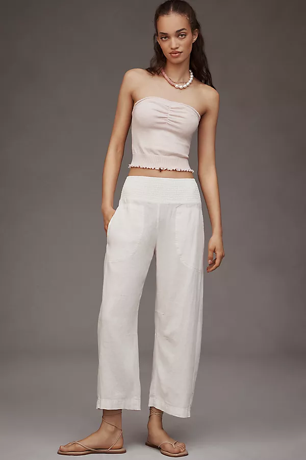 anthropologie The Reese Linen Blend Pull-On Barrel Pants by Pilcro Vanilla