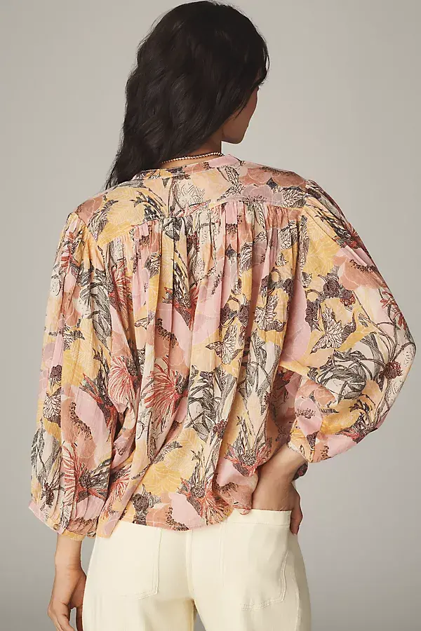 Anthropologie The Sidney Batwing Blouse By Pilcro: Shrunken Edition Ivory Pattern