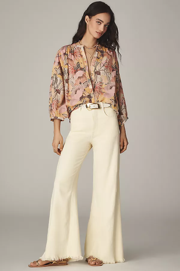 Anthropologie The Sidney Batwing Blouse By Pilcro: Shrunken Edition Ivory Pattern