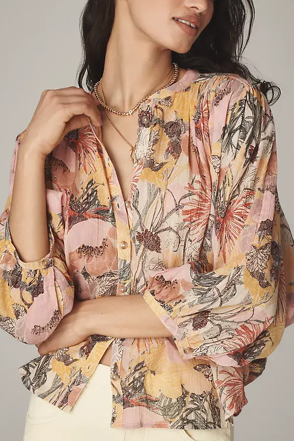 Anthropologie The Sidney Batwing Blouse By Pilcro: Shrunken Edition Ivory Pattern