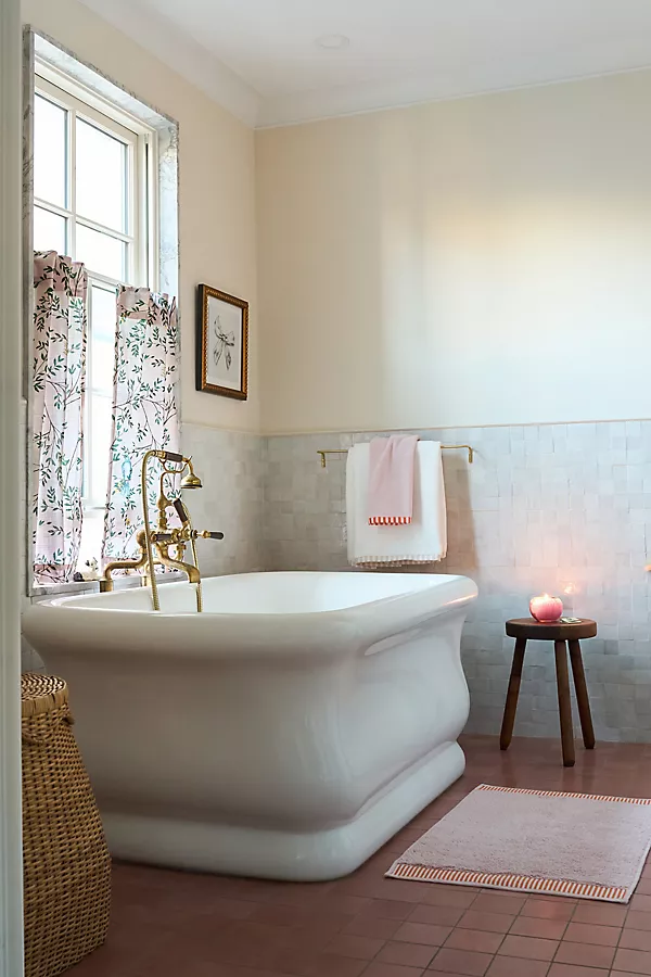 Anthropologie The Sloane Stripe Trim Soft Cotton Towel Collection White