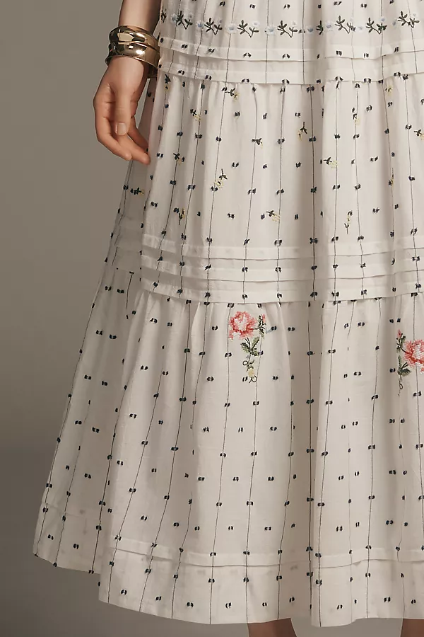 Anthropologie The Somerset Embroidered Dobby Maxi Dress White