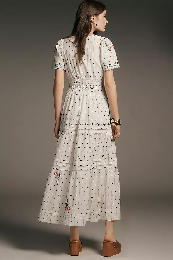 Anthropologie The Somerset Embroidered Dobby Maxi Dress White