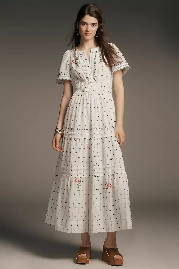 anthropologie The Somerset Embroidered Dobby Maxi Dress White